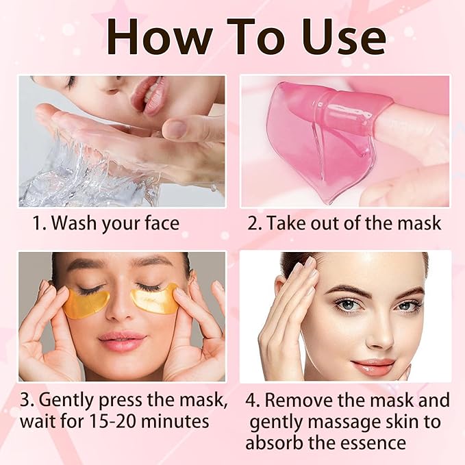 30 Pairs Lip Masks & Eye Masks, 24K Gold Gel Under Eye Patches for Puffy Eyes, Collagen Crystal Lip Mask Moisturizing Nourishing Collagen Lip & Eye Mask Set for Women Men