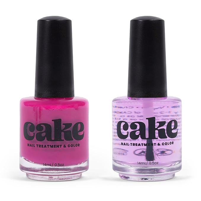 Nail Strengthener & Nail Polish Duo, Nail Repair for Damaged Nails, Nail Hardener & Growth, Non Toxic, Professional Applicator Brush, Keratin Enriched (Berry Me) - CAKE Power Boost (1 fl oz)