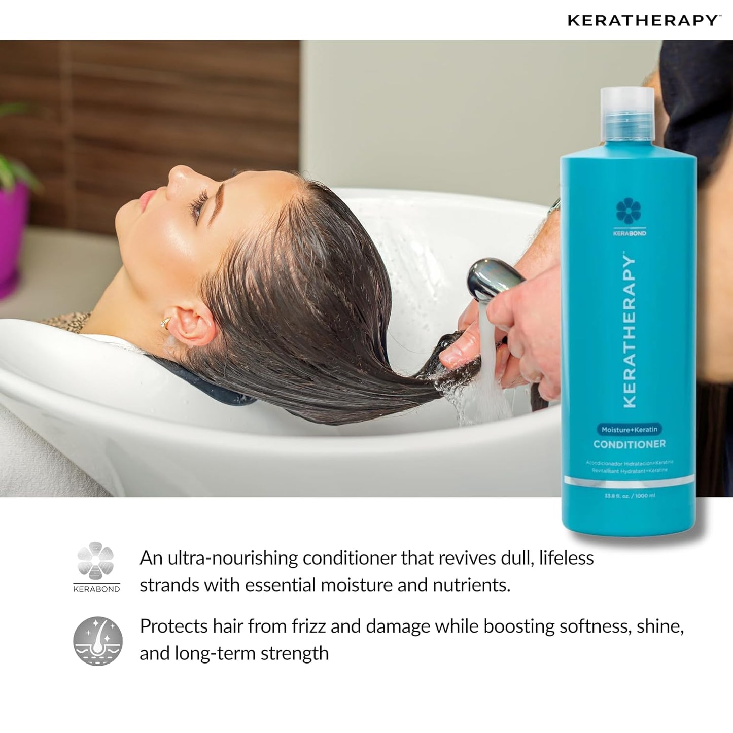 Keratherapy Keratin Infused Moisture Conditioner, 33.8 fl. oz., 1000 ml - Hydrating & Moisturizing Conditioner for Dry Hair with Collagen, Jojoba Oil, & Kerabond Technology
