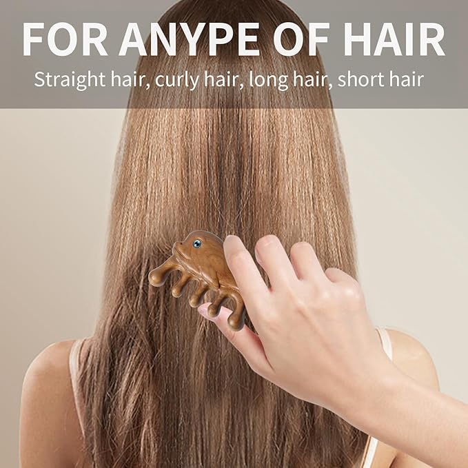 Natural Wood Wide Tooth Hair Comb Head Scalp Massage No Static Green Sandalwood Hair Pick Wooden Comb for Women Men Kids Hair Neck Hands Legs Caring Tool (Cute Shark), Brown