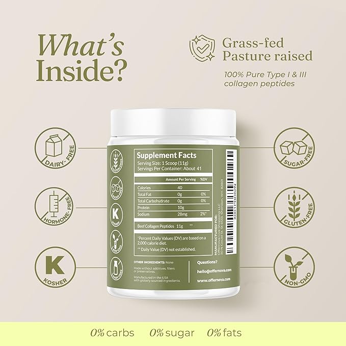 Hydrolyzed Collagen Peptides Powder - 100% Pure, Grass Fed & Unflavored for Women & Men – for Healthy Bones, Joints, Hair & Skin – Colageno Hidrolizado en Polvo Piel, Cabello y Articulaciones