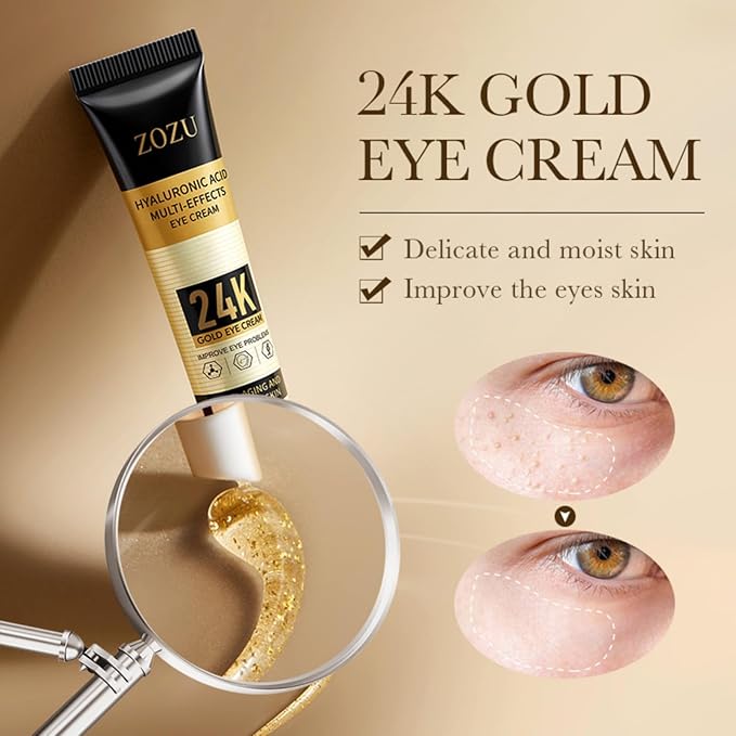 Hunqian 24K Gold Eye Cream - Anti-Aging, Reduce Wrinkles, Dark Circles & Puffiness, with 24K Gold Particles & Premium Ingredients for Delicate Eye Area Care.20g/box