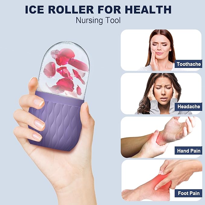 2 Pack Ice Roller for Face and Eye, Skin Care for Shrink Pores Reduce Puffiness, Nursing Tool for Fever, Redness and Swelling, Ice Cube, Ice Mold, Ice Stick, Ice Holder for Face Women Men Purple-Blue
