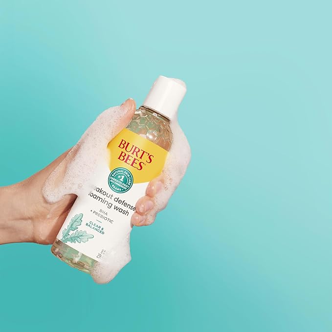 Burt’s Bees Foaming Face Wash, BHA Breakout Defense Cleanser for All Skin Types, Washes Away Impurities & Excess Facial Oil, With a Prebiotic, 8 Oz.