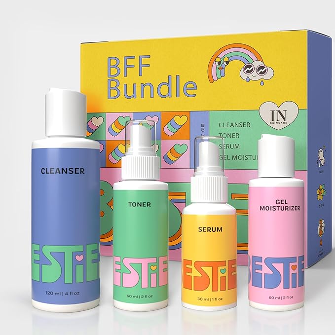 InstaNatural BESTIES BFF Four Step Teen Skincare Kit | Simple Skincare for Healthy Skin (Cleanser, Toner, Serum & Gel Moisturizer for All Skin Types) (BFF Four Step Kit, Fresh Citrus)