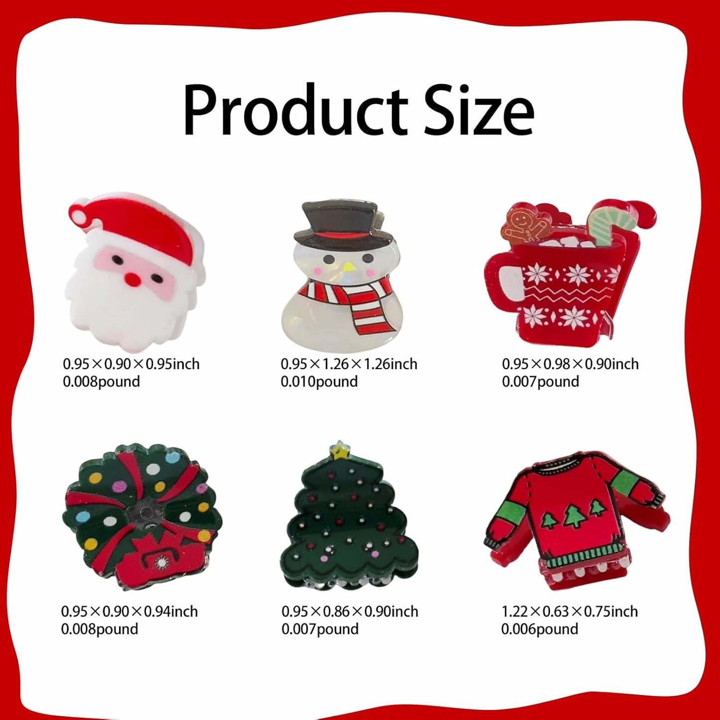 6 Pcs Christmas Hair Clips for Women, Cute Hair Claw Clip, Christmas tree Fireworks Clothes Cups Santa Claus Snowman Claw Clip, Holiday Hair Accessories, Xmas Small Hair Claw for Thick Hair/Thin Hair