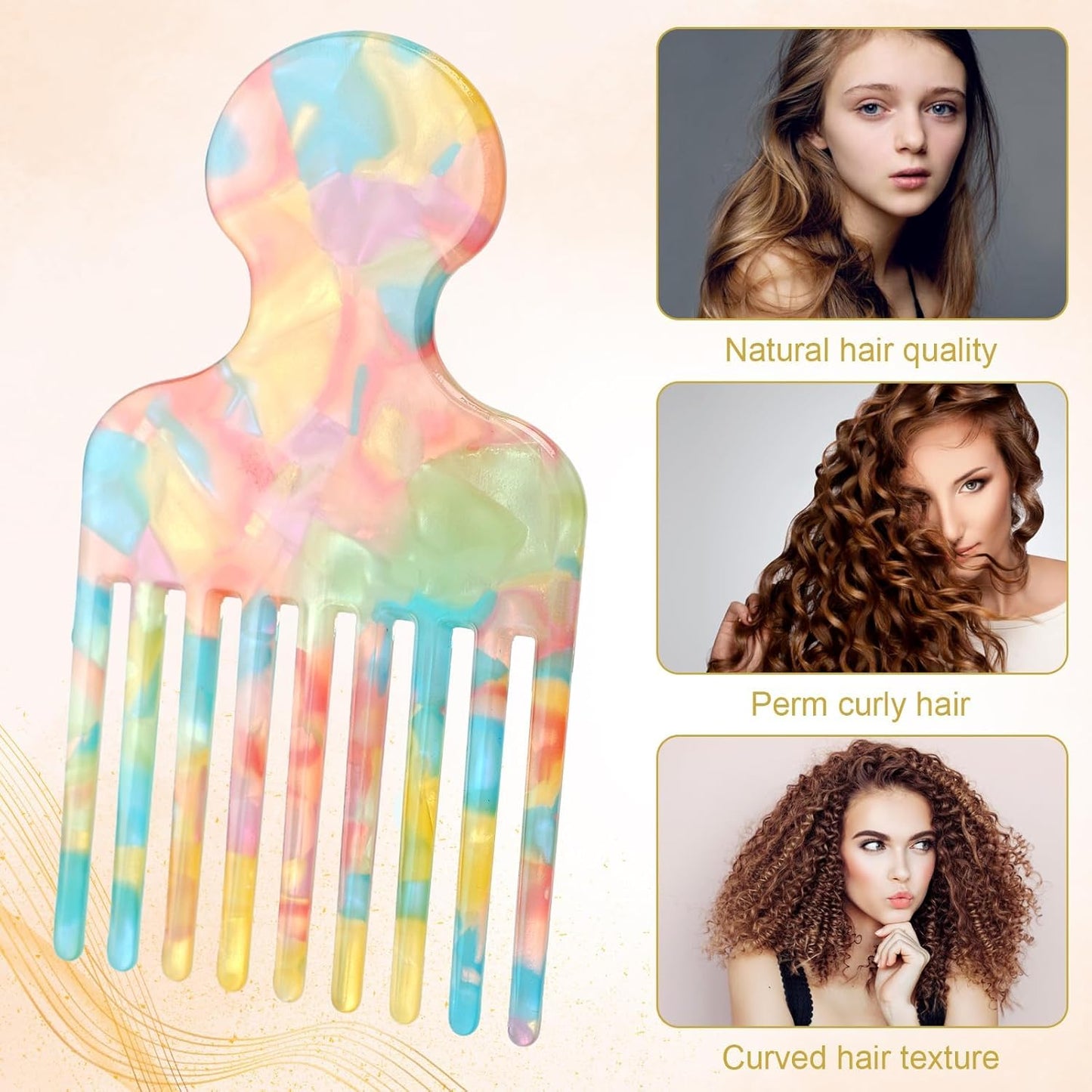 2pcs Hair Pick Comb Long Wide Tooth Comb for Curls 4.7in Smooth Detangling Lifting Curly Hair Picks Afro Smooth Styling Tools for Women Men Barber Supplies(Colorful)