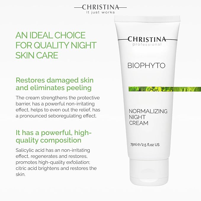 '-CHRISTINA- Bio Phyto Normalizing Night Cream with Hyaluronic Acid & Vitamin E | Stress Reducing& Barrier Strengthening Night Cream for Face for Oily & Combination Skin 75ml