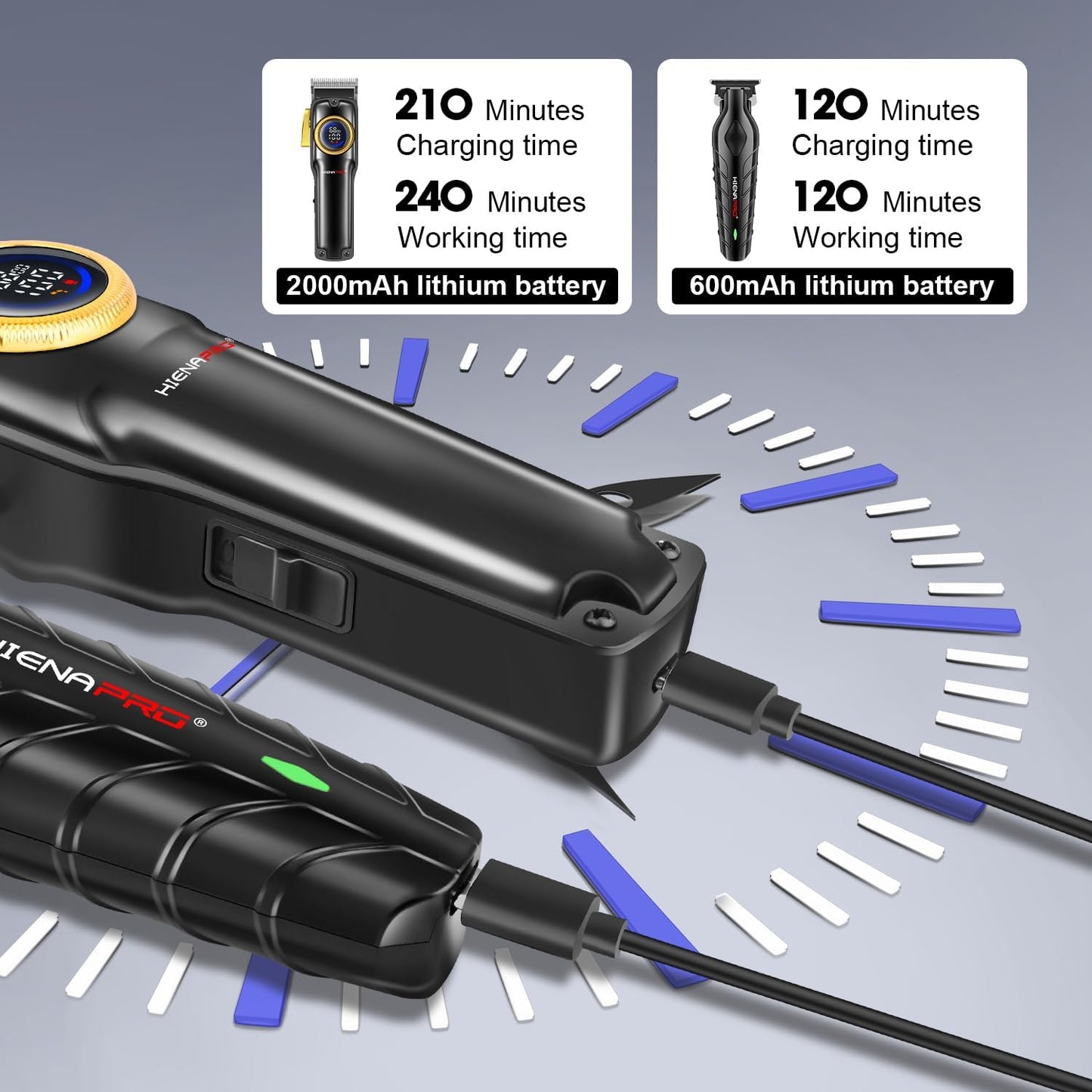 HIENA PRO Professional Hair Clippers Set for Men Cordless Barber Kit Hair Cutting Kit Rechargeable Clippers and Trimmers Set Clipper Set for Barbers with LED Display, Gifts for Men, (Black)