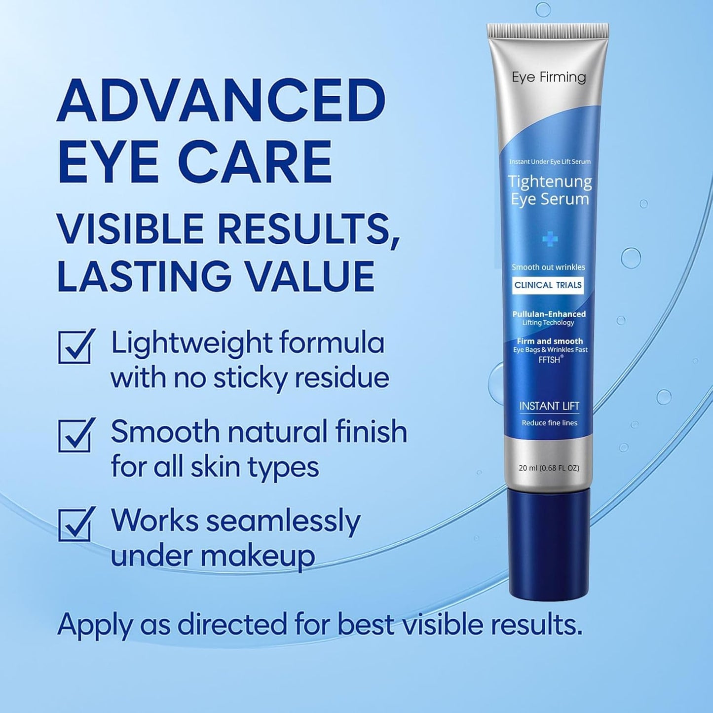 Instant Under Eye Lift Serum – Reduces Puffiness, Eye Bags & Wrinkles in Minutes | Advanced Firming Polysaccharide Formula for Mature Skin | Anti-Aging Under Eyes Treatment 20 mL