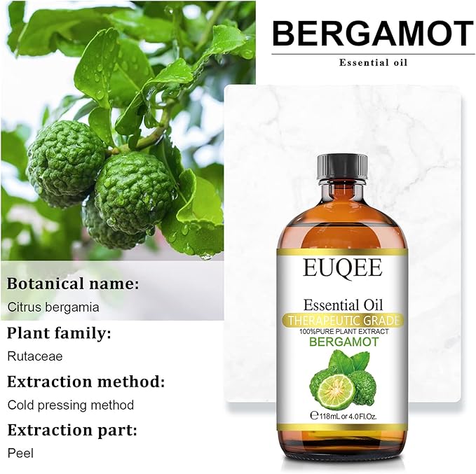 Bergamot Essential Oil 118ml Pure Bergamot Oil for Aromatherapy, Diffuser, Sopa Candle Making, Large Bottle with Gift Box -4 fl.oz