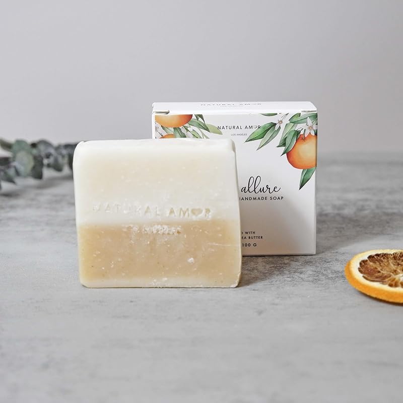 Natural Amor Citrus Handmade Bath Body Gift Set,4pcs Self Care Gift for Women,Includes Soap Bar, Bath Bomb, Clay Mask, Body Butter- Thank you Gift for Pampering