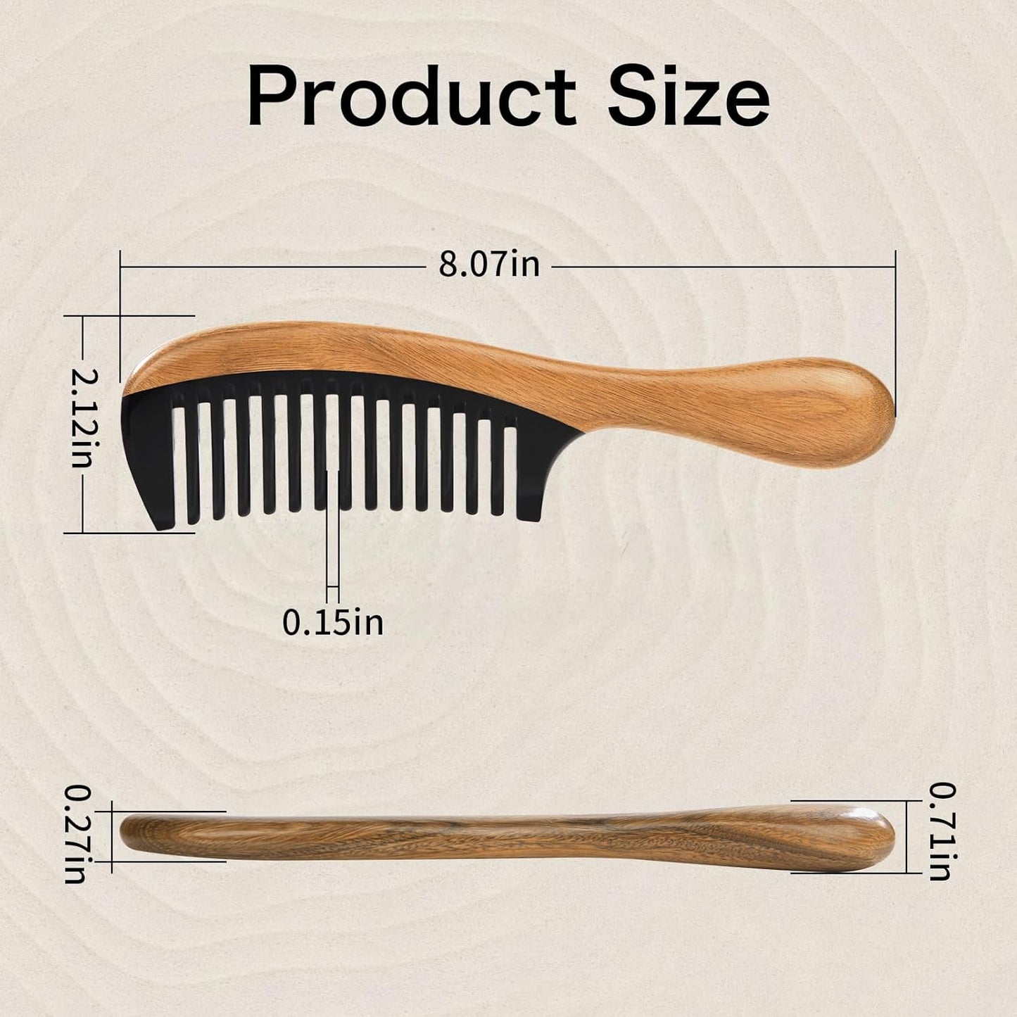 Onedor Buffalo Horn Handmade 100% Natural Green Sandalwood Hair Comb - Anti-Static Sandalwood Scent Natural Hair Detangler Wooden Comb (Wide Tooth)