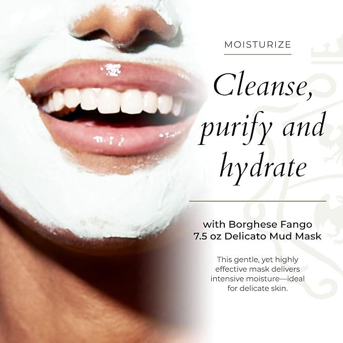 Borghese Advanced Fango Delicato Mud Musk - Hydrating Face Mask with Kaolin Clay, Aloe, Hydrolyzed Collagen & Hyaluronic Acid for Normal & Dry Skin