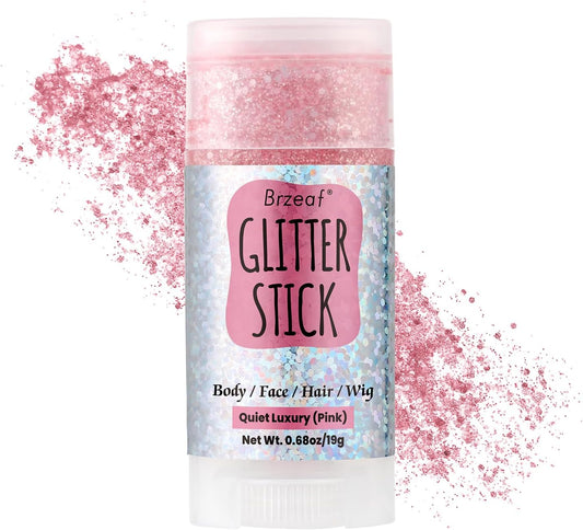 Brzeaf Pink Glitter Stick, Not Greasy & Long Lasting, Halloween Face Glitter Gel, Chunky Glitter for Face/Body/Hair/Eyes/Lip, Singer Concert Music Rave Festival, Glitter Stick Makeup for Women Men