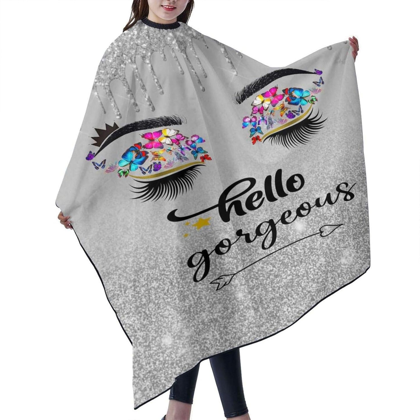 Barber Cape Hello Butterflies Gorgeous Silvery Glitters Salon Hair Cut Apron Barbershop Kits For Women 55''X66''