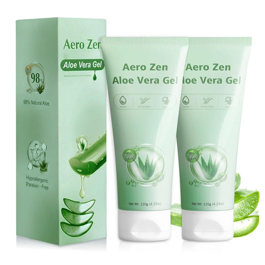 Aero Zen 98% Organic Aloe Vera Gel-2 Pck, Natural Moisturizing Pure Aloe for Face and Arms, Soothing & Hydrating Aloe Gel for Sunburn Relief and Deep Skin Nourishment,