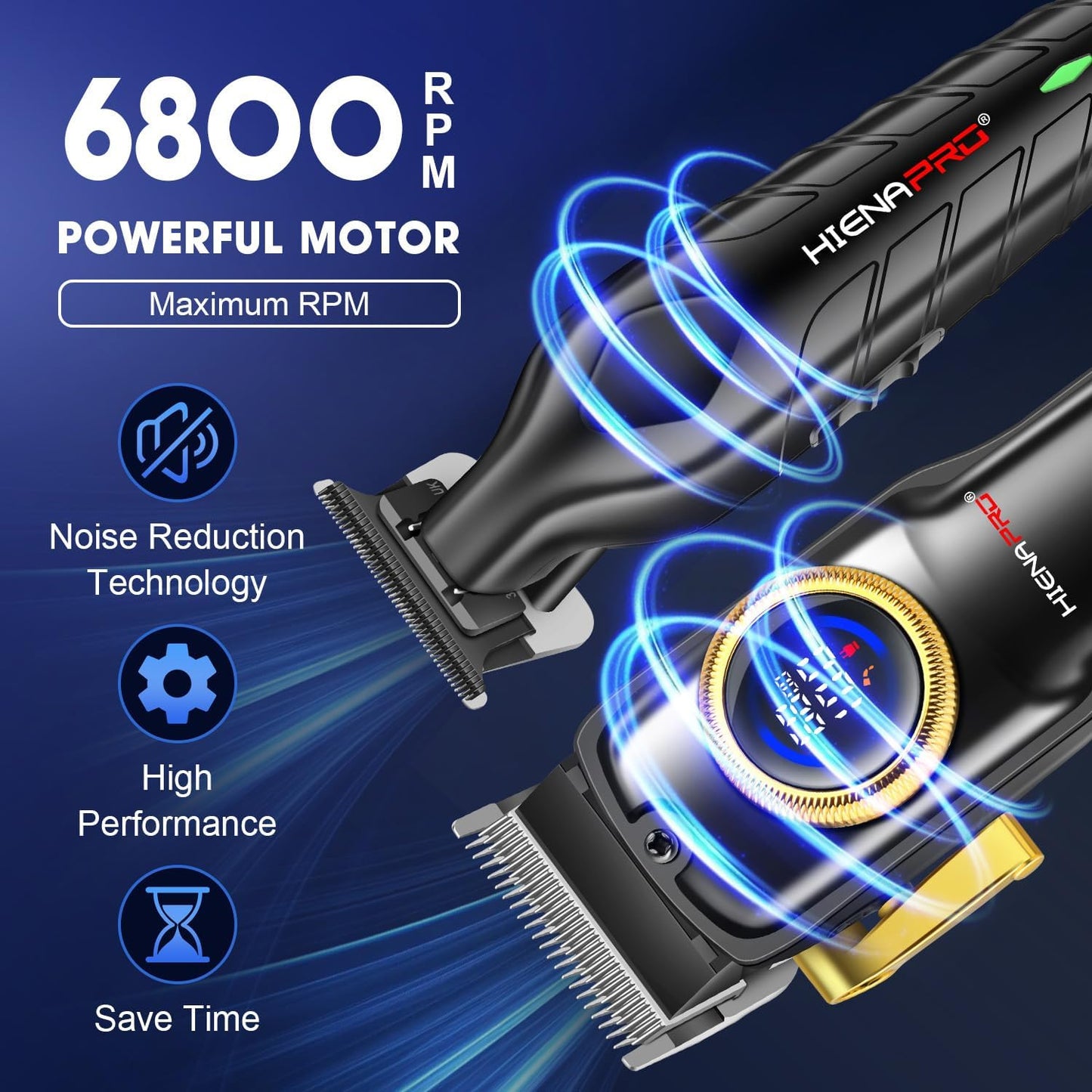 HIENA PRO Professional Hair Clippers Set for Men Cordless Barber Kit Hair Cutting Kit Rechargeable Clippers and Trimmers Set Clipper Set for Barbers with LED Display, Gifts for Men, (Black)