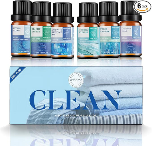 Essential Oils for Laundry - 100% Pure Essential Oils for Diffusers for Home,6x10ml(Clean)- Aromatherapy Oils for Humidifiers,Wool Dryer Balls,Clean Linen