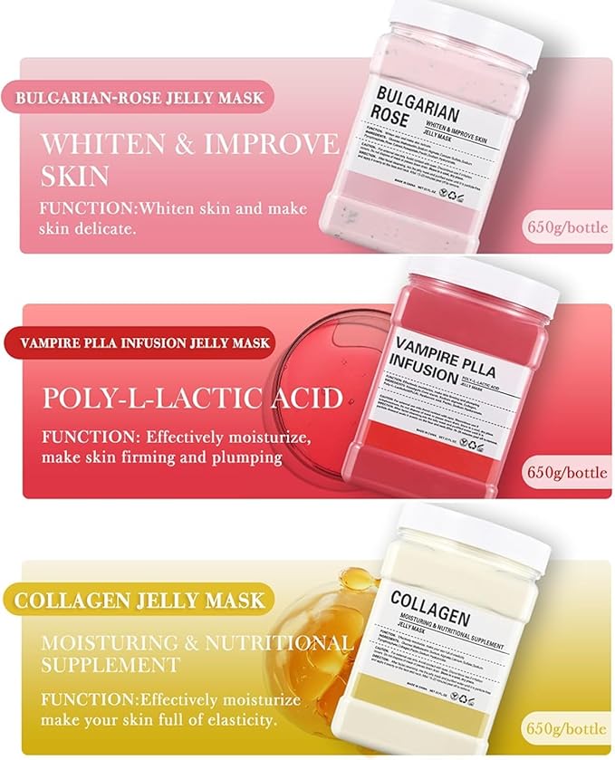 Jelly Face Mask Peel Off Powder 650g Moisturizing and Hydrating Repair and Smooth Skin Care for Home Salon Spa (Rose Hyaluronic Acid)