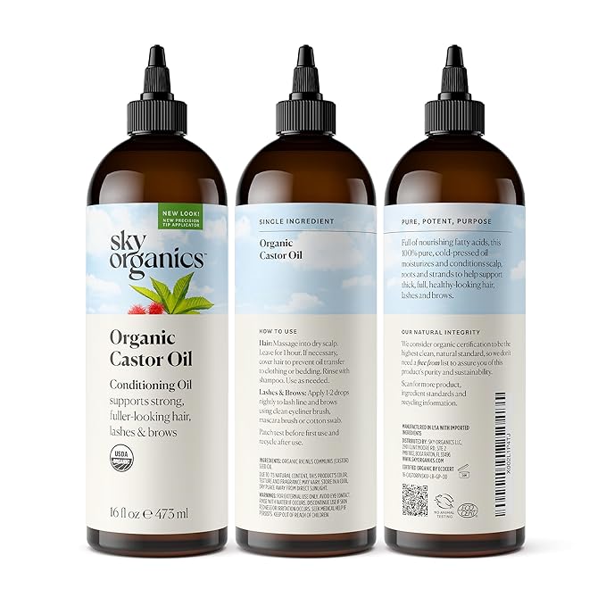 Sky Organics 16oz Castor Oil w/Wraps | Reusable Organic Castor Oil Pack to Boost Body's Wellness, Encourage Rest & Relaxation | Adjustable Elastic Straps Cotton Durable Easy to Use