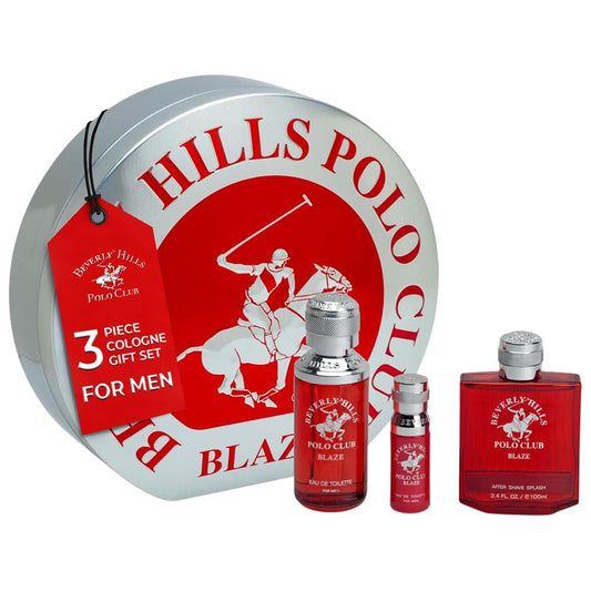 Beverly Hills Polo Club Men's Blaze 3-Piece Cologne Gift Set | Eau De Toilette & After Shave in Collectable Tin | Long-Lasting Premium Fragrance for Him