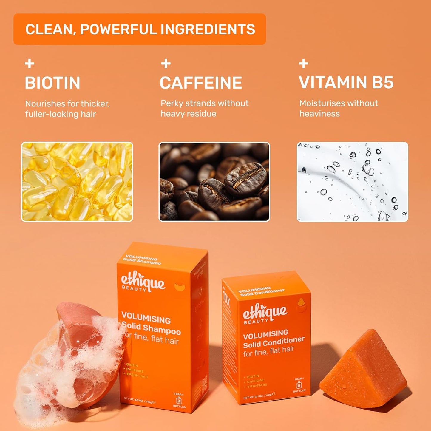 Ethique Volumizing Shampoo Bar with Biotin for thin, fine hair - Plastic-Free, Vegan, Cruelty-Free, 3.88 oz - Formerly Sweet & Spicy - Formerly Sweet & Spicy