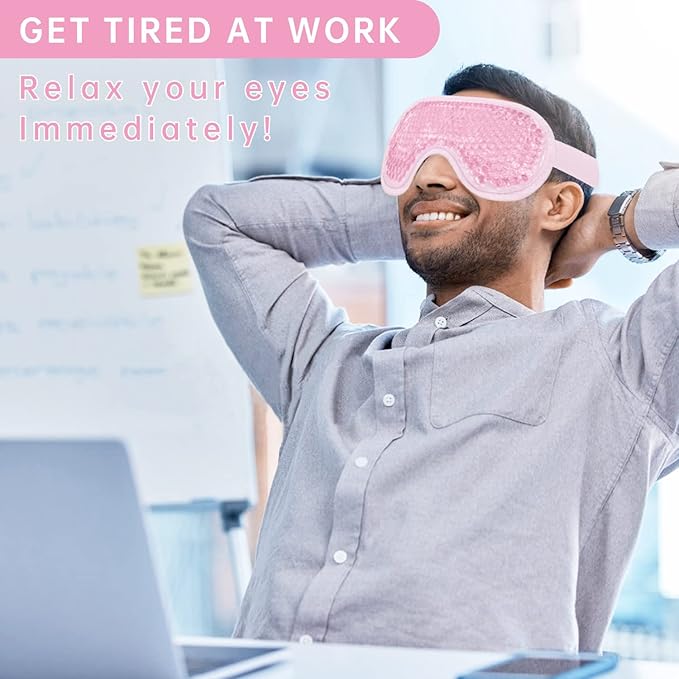 2 PCS Reusable Hot Cold Therapy Gel Bead Eye Mask for Puffiness, Dark Circles, Bags, Dry Eyes, Headaches, Migraines, Stress Relief - Cooling Ice Pack (Pink)