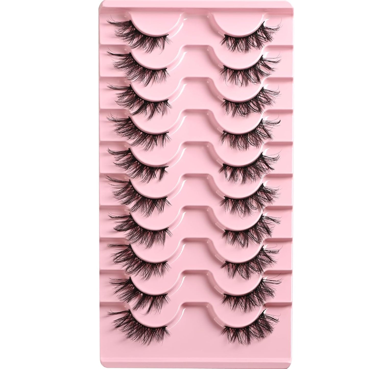 FARRED Half Eyelashes Natural False Lashes Wispy Cat Eye Strips Eyelash 10 Pairs Faux Mink Strip Eye Lashes Pack for Daily Makeup (C10 | 8-15MM)