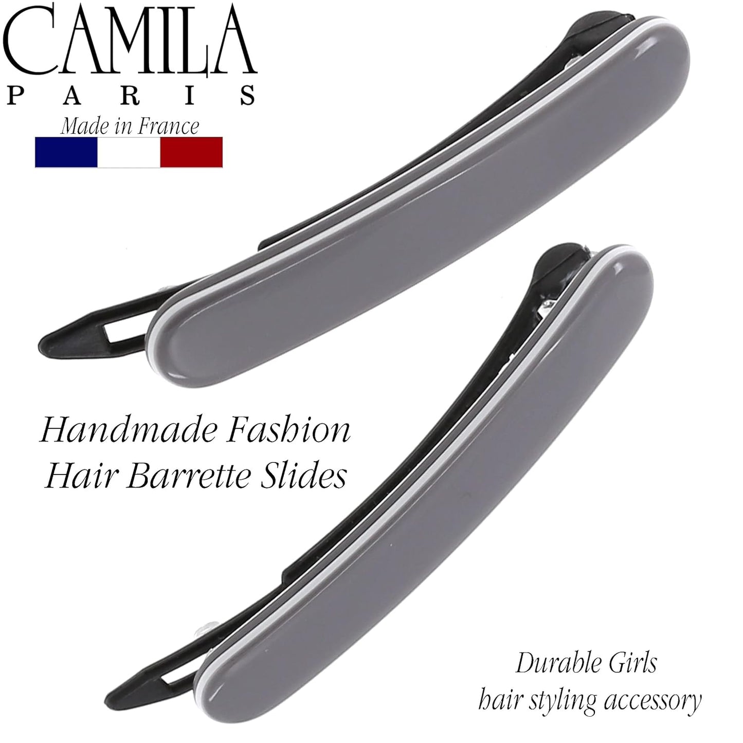 Camila Paris CP3379 French Hair Barrettes Clips for Women, Handmade, Girls Side Slide-in Barrette Clip, Hair Accessories for Women. Strong Hold No Slip Grip Fashion Durable Styling, Made in France