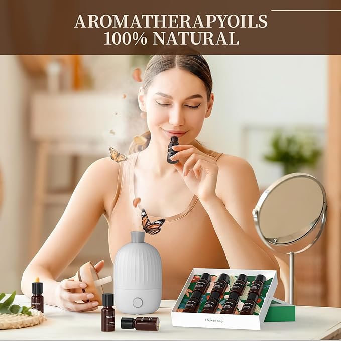Essential Oils Set – 100% Pure Natural Aromatherapy Oils for Diffuser, Humidifier, Massage – 8 Pack Gift Set with Lavender, Peppermint, Tea Tree, Eucalyptus & More