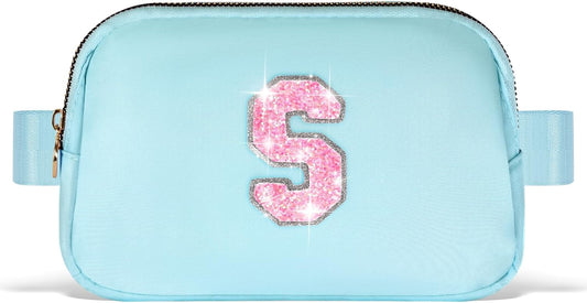 Fanny Pack Belt Bag Crossbody Bags with Initials Letter Patch Trendy Stuff for Teens Cute Stuff Birthday Gifts for Teenager Girls | S,Blue Bag