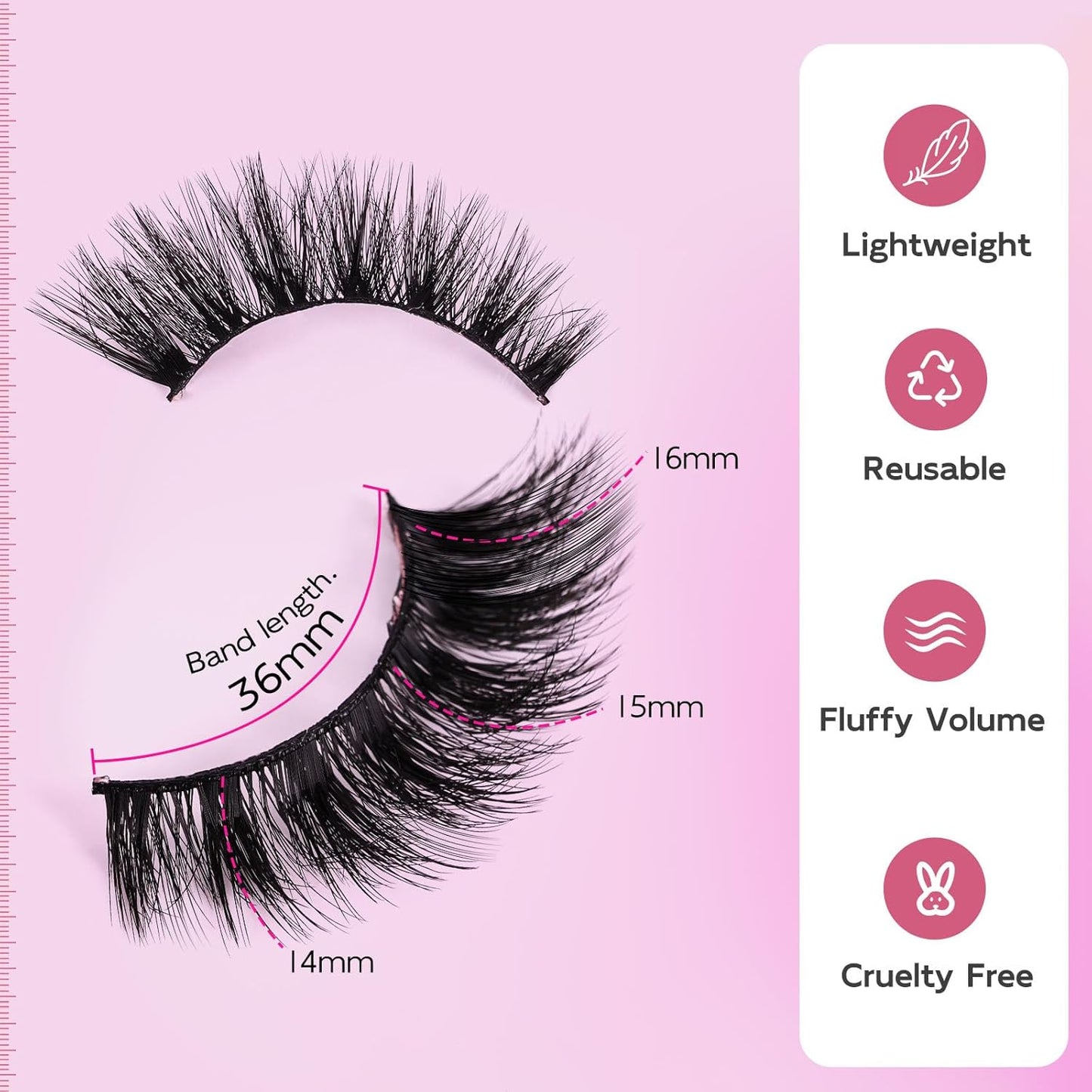 Dramatic Cat Eyelashes - Fluffy Volume False Eyelashes with Lightweight Comfort, Easy Apply Winged Style (8-16mm), Reusable Glam Lashes for All Eye Shapes, 7 Pairs Full-Strip Lashes