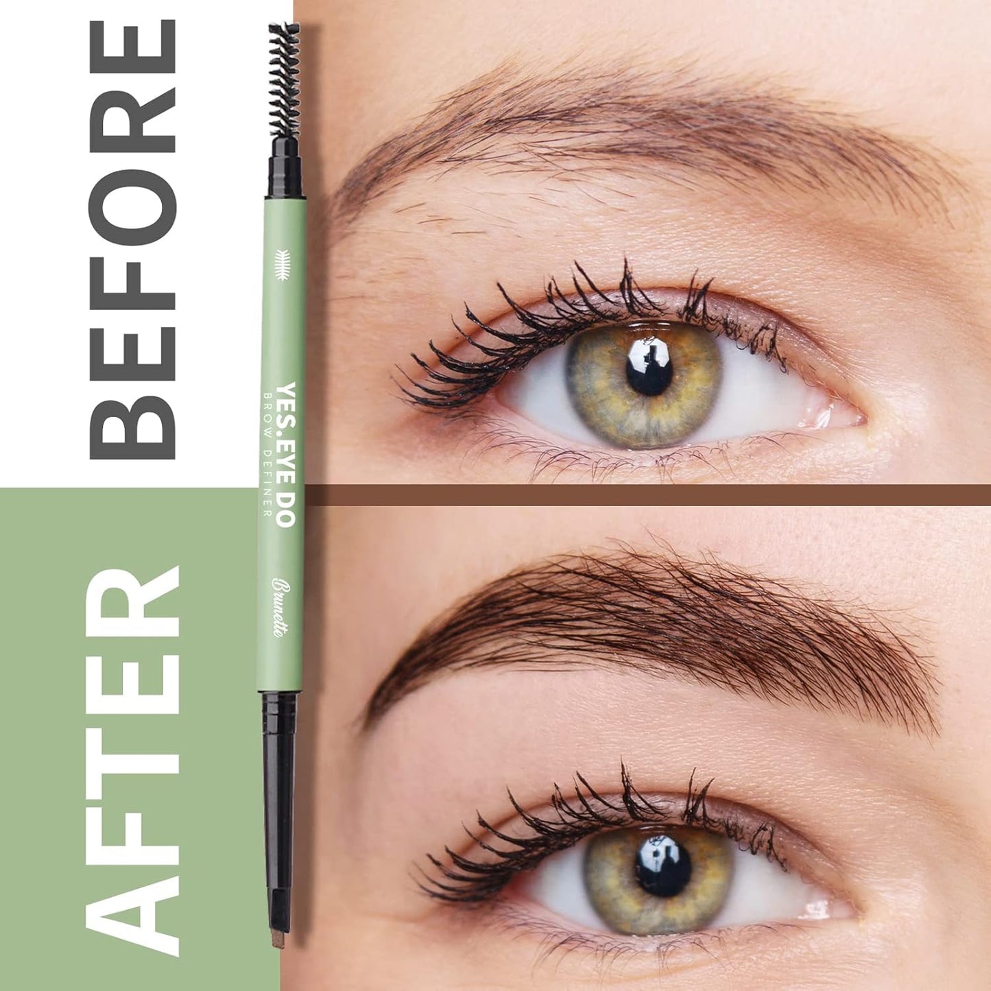 Grey Brown Eyebrow Pencil, Ultra Slim Automatic Eyebrow Pen Long Lasting, Waterproof Micro Fine Triangle Tip Double Head Brow Sculptor for Natural Eye Brow Lamination Makeup Look, Brunette, YES.EYE DO