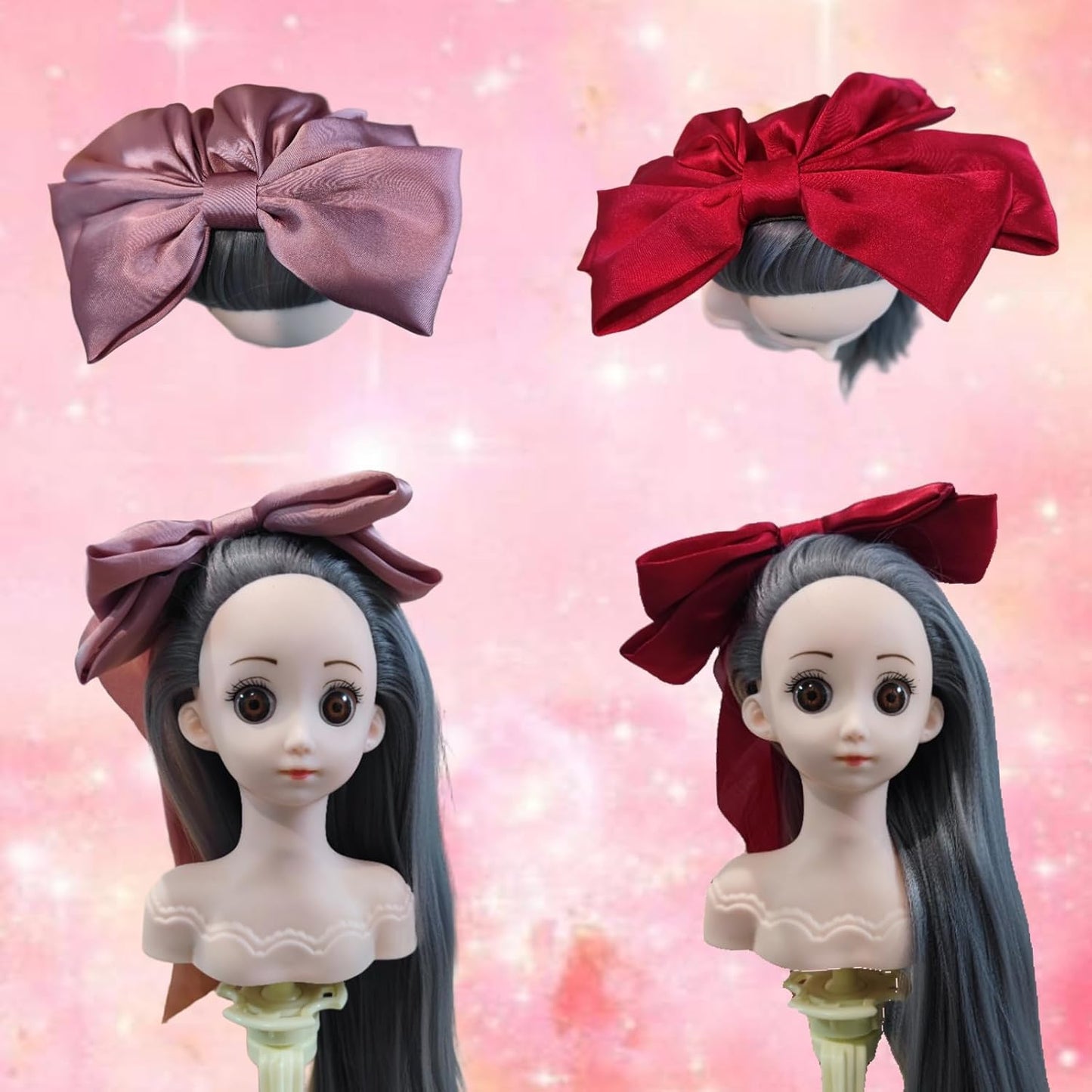 Small Doll Head For Hair Styling,Mini Synthetic Mannequin Head,Doll Head With Clamp Holder & Tools, Practice Doll Head For Hair Braiding,Styling and Cutting with Two Bows (Grey)