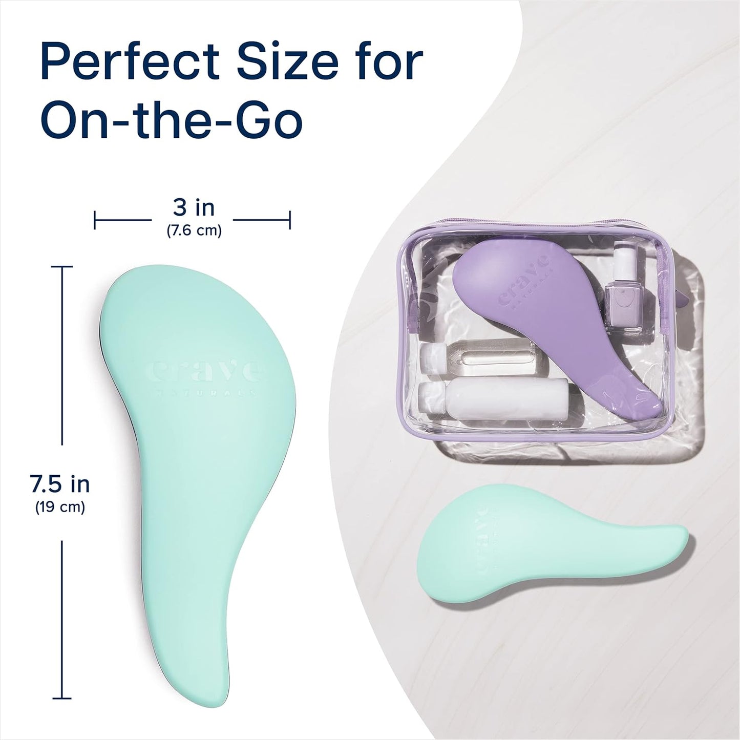 Crave Naturals Glide Thru Detangling Brush for Adults and Kids - Detangler Brush for Curly or Straight, Wet or Dry Hair - Gentle on Tangles Hair Comb - 7.5x3-Inch, Turquoise and Purple (Pack of 2)