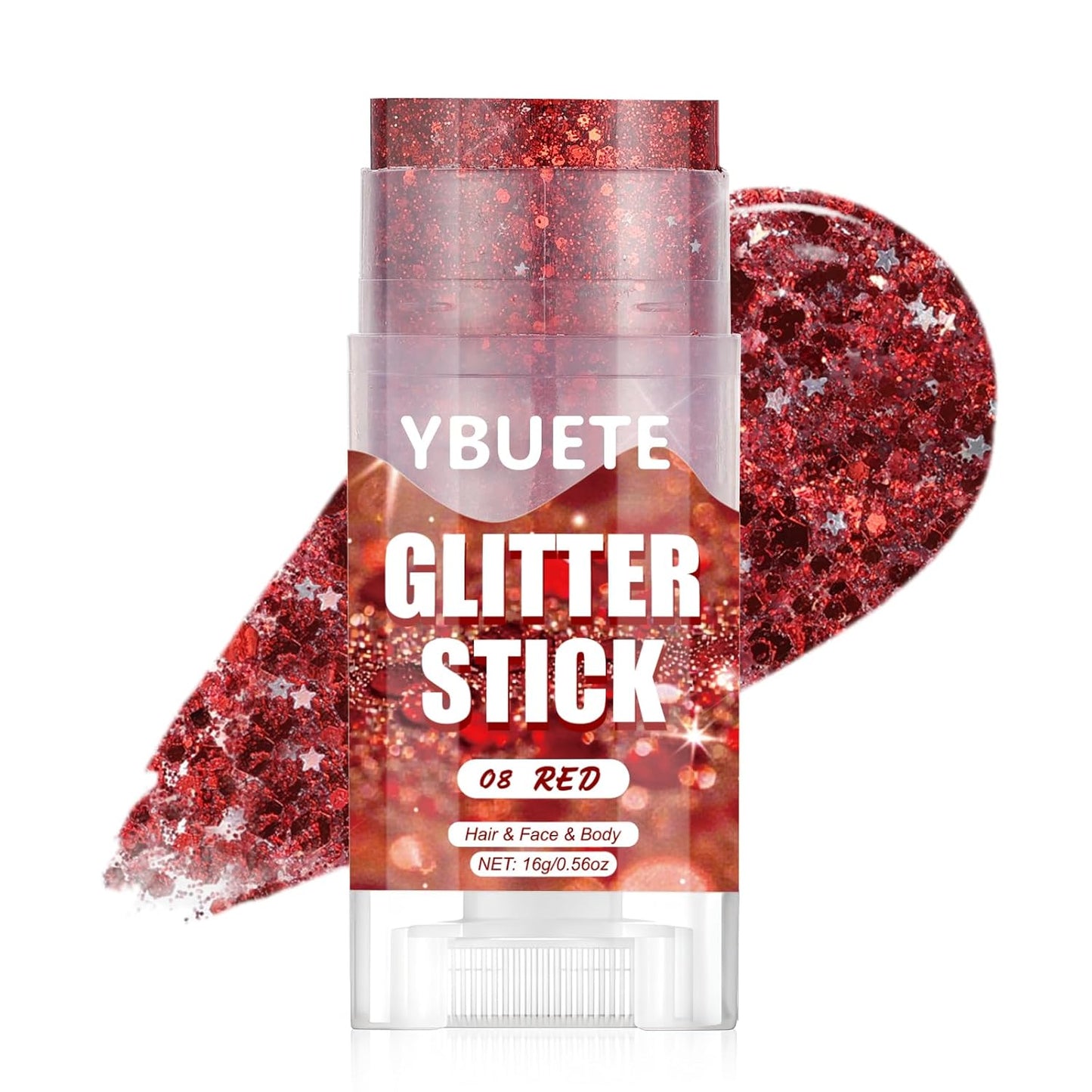 Red Face and Body Glitter Stick for Sparkling Makeup, Hair Glitter Accessories for Women, Highlighting Stick for Fairy Dust Makeup, Cheerful Face Glitter for Festive Parties and Carnivals