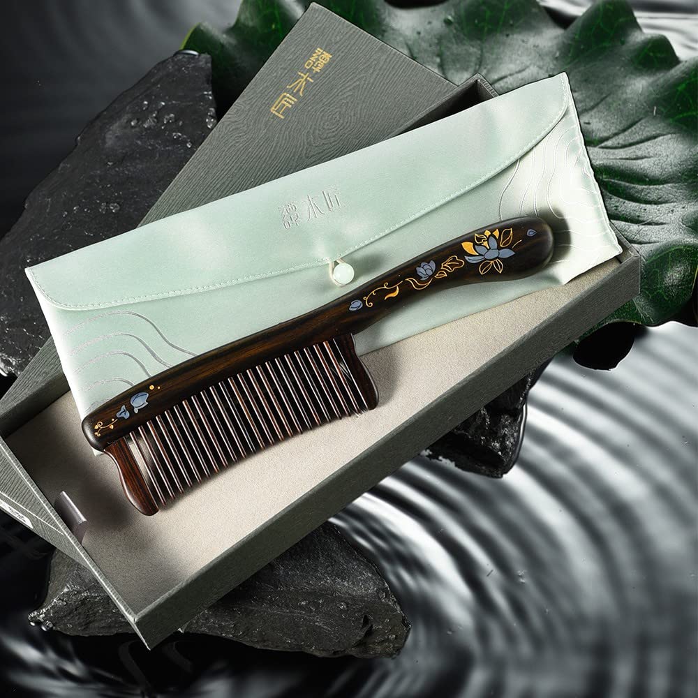 TAN MUJIANG Wooden Comb Hair Care Luxury Set Comb Anti-static Lotus Word