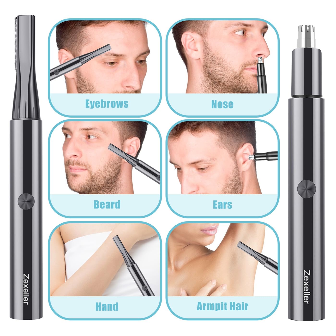 9-in-1 Precision Trimmer Kit: Eyebrow Trimmer,Electric Eyebrow Razor, Nose Trimmer, Grooming Scissors, Tweezers & Brush | All-in-One Grooming Tool