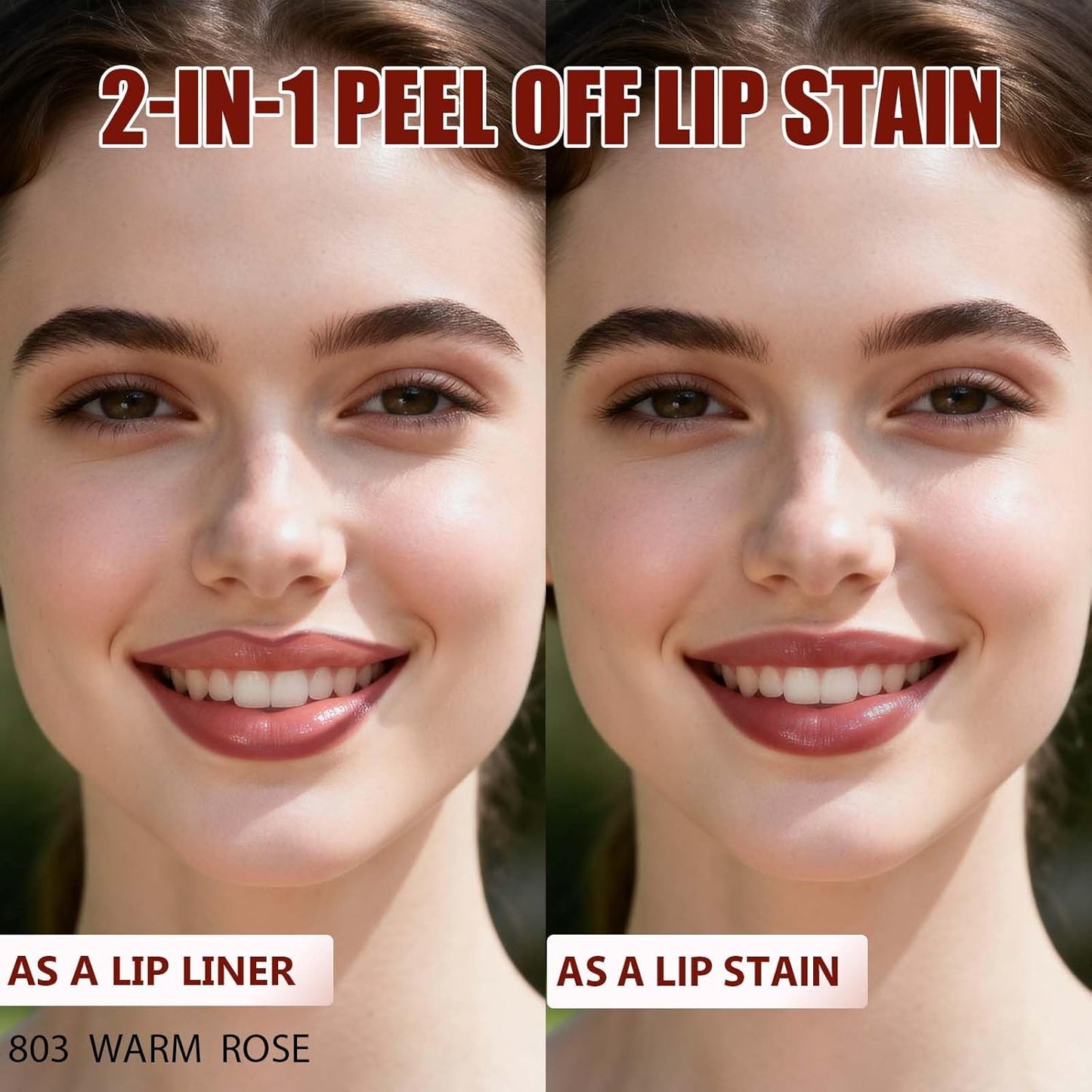 Lip Liner Stain Peel Off with Tweezer, Long Lasting Matte Lip Tattoo, Highly Pigmented Color Lip Makeup, Waterproof, Transfer-proof Lipstain for Women, WARM ROSE