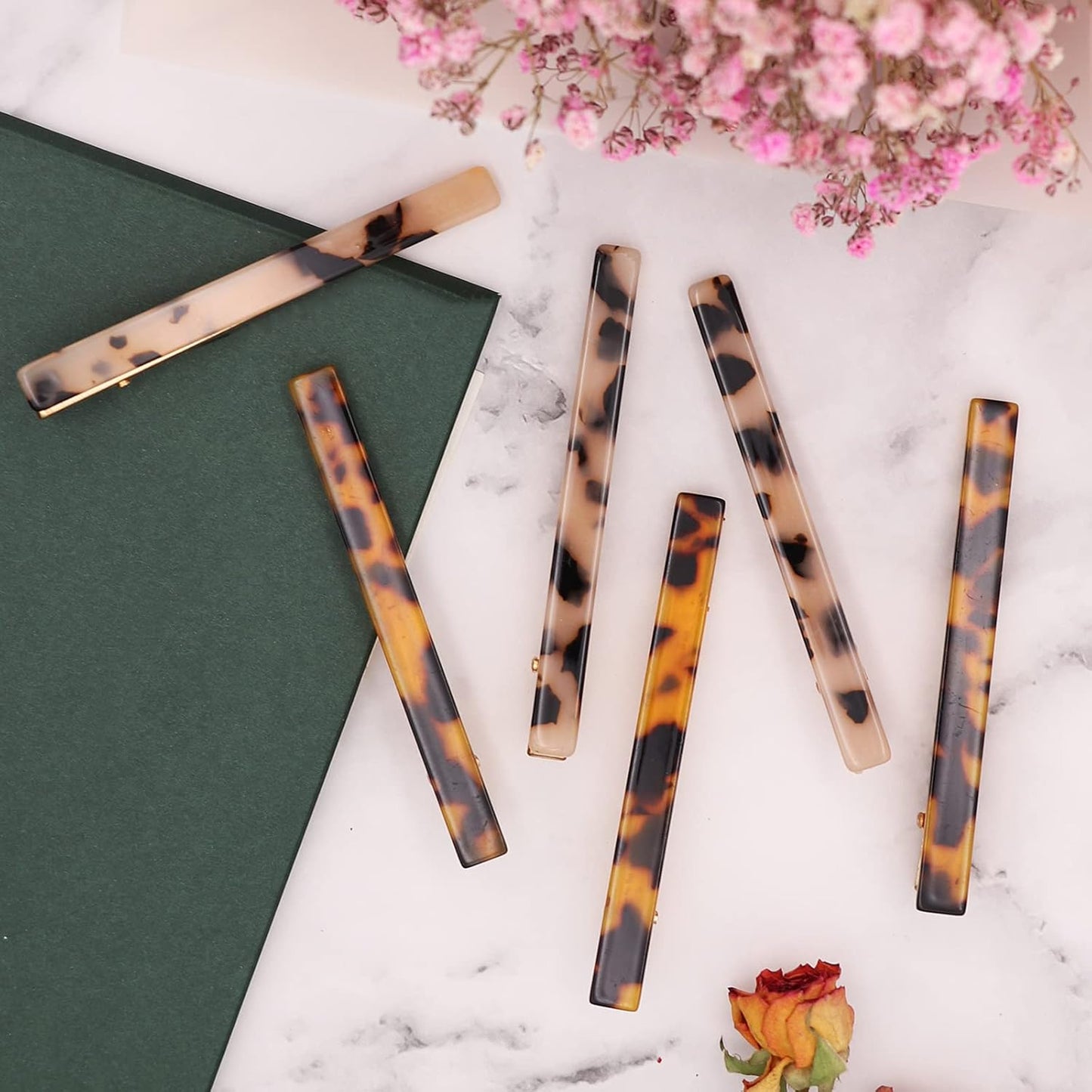 Cobahom 12Pcs Leopard Print Hair Clips Resin Barrettes Tortoise Shell Hair Clip Duckbill Clips for Women Hair Accessories (6 Deep Pattern + 6 Light Pattern)