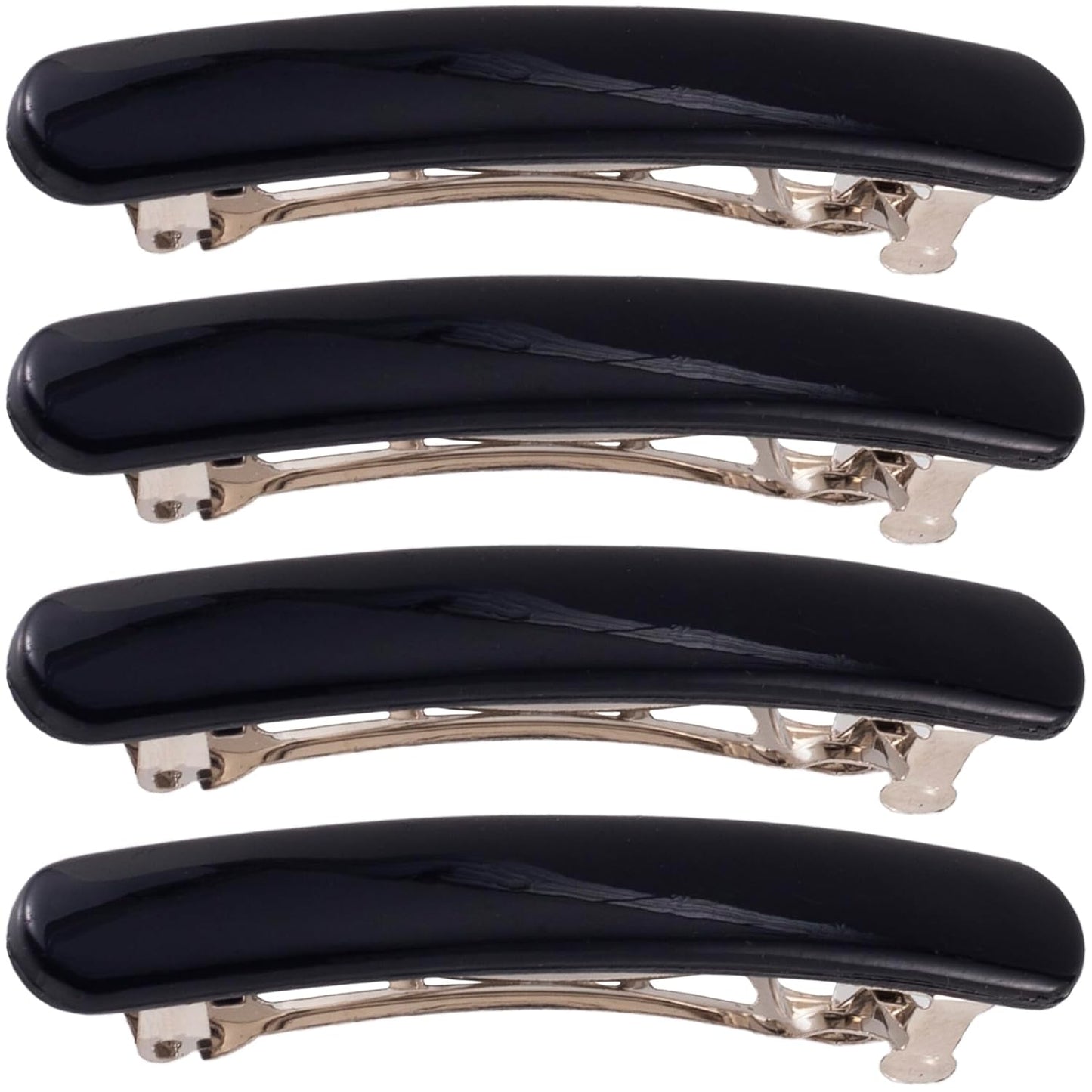 4pcs French Barrettes for Women, Non-Slip Head Oval Hair Clips, Curved Glossy Hairpins Styling Tool for Long Short Straight Curly Wave Hair- Black