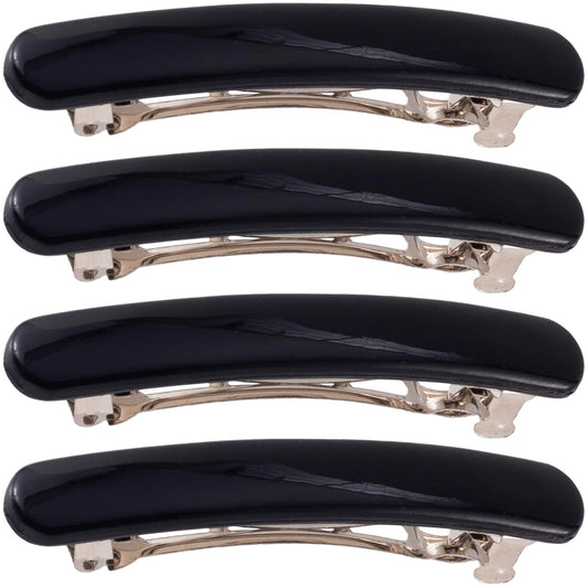 4pcs French Barrettes for Women, Non-Slip Head Oval Hair Clips, Curved Glossy Hairpins Styling Tool for Long Short Straight Curly Wave Hair- Black
