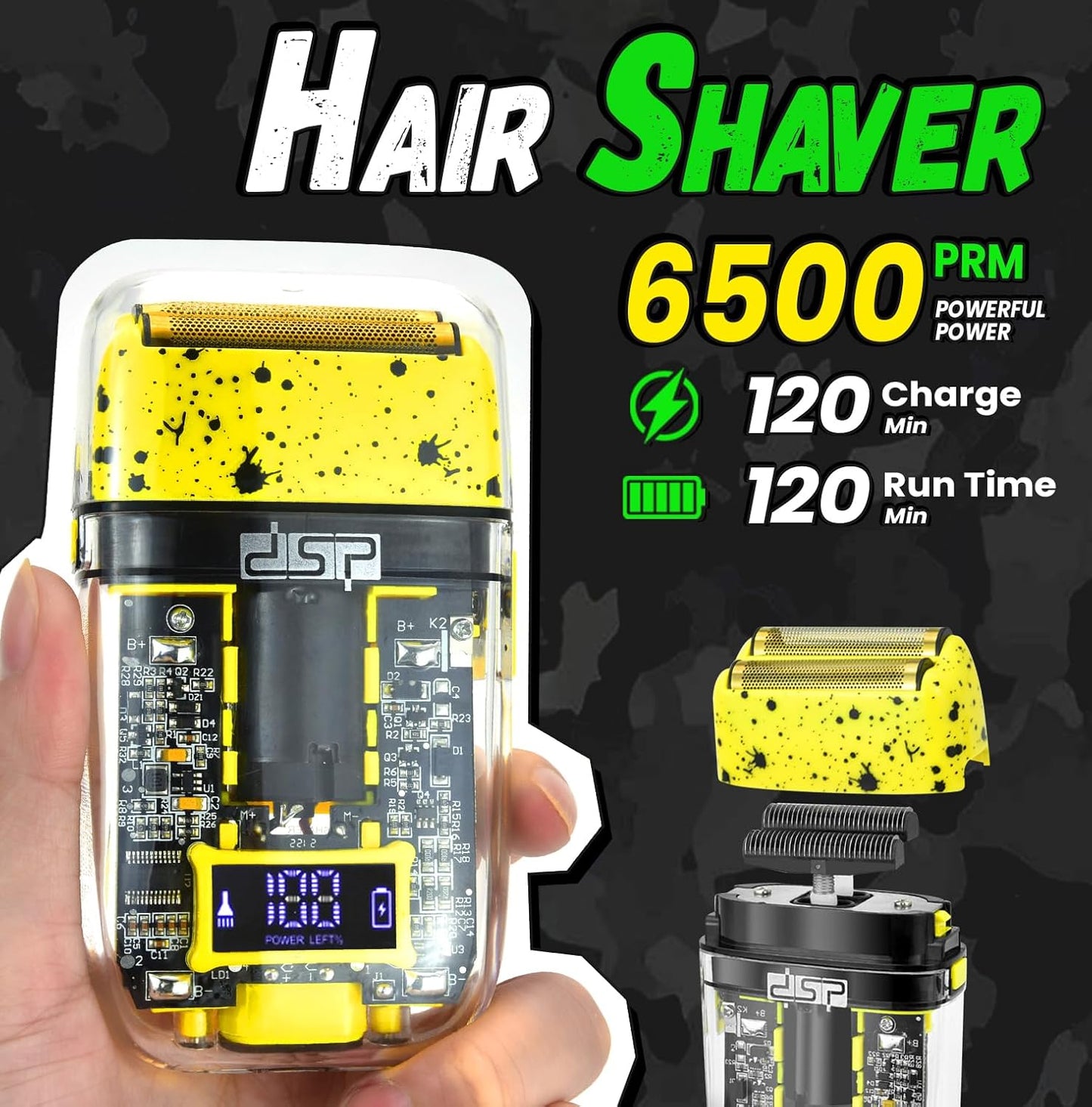 DSP Hair Clipper, Trimmer, Shaver Kits for Men Professional Barber Clipper and Trimmer Sets with Travel Case, Rechargeable, LED Display, Yellow