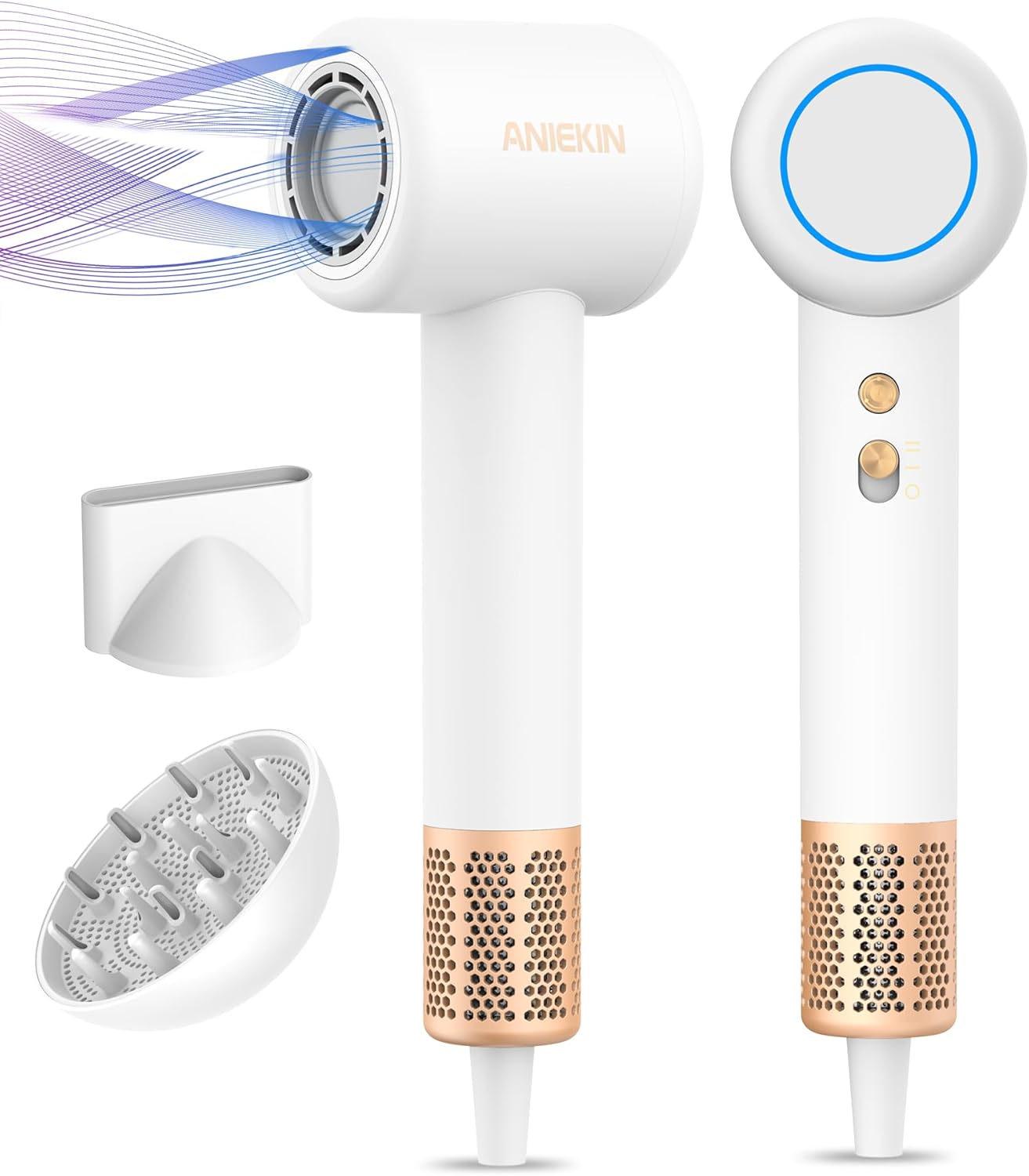 Hair Dryer, High-Speed Ionic Low Noise Blow Dryer with Brushless Motor for Fast Drying, Thermo-Control Quiet Compact Hair Blow Dryer with Magnetic Diffuser for Curly Hair for Home Travel Salon