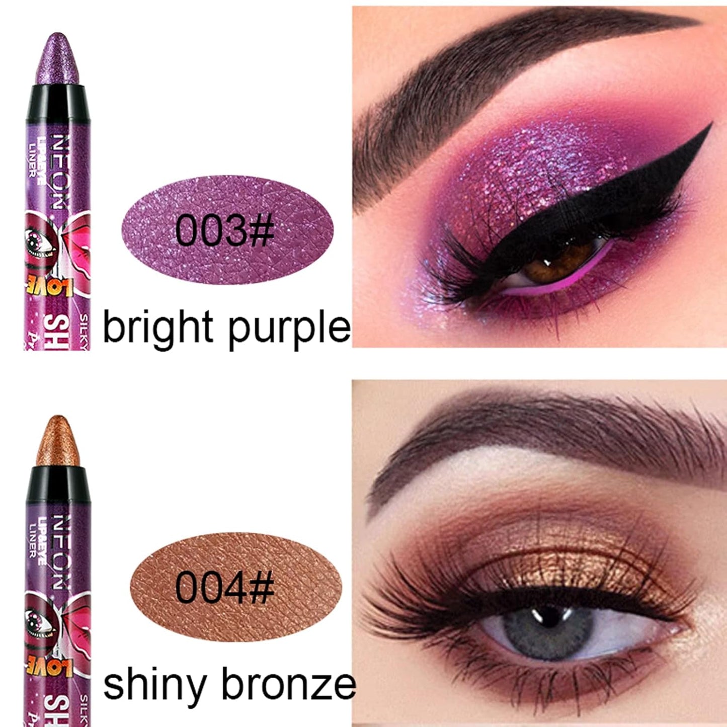 MEICOLY 12 Pcs Eyeshadow Sticks - Cream Smokey Eyeshadow Metallic Shimmer Crayons, Silver Eye Brightener, Pro Waterproof & Long Lasting Shiny Bright Starter Rotating Sticks