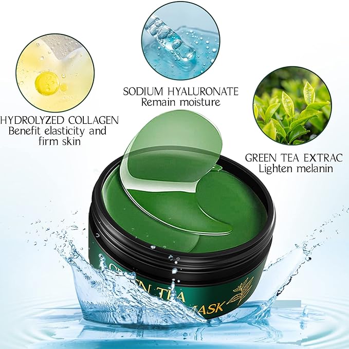 Tiepetly Under Eye Masks with Collagen, Green Tea Eye Patches for Dark Circles and Puffiness, Hydrating, Anti Wrinkle, 60 pcs