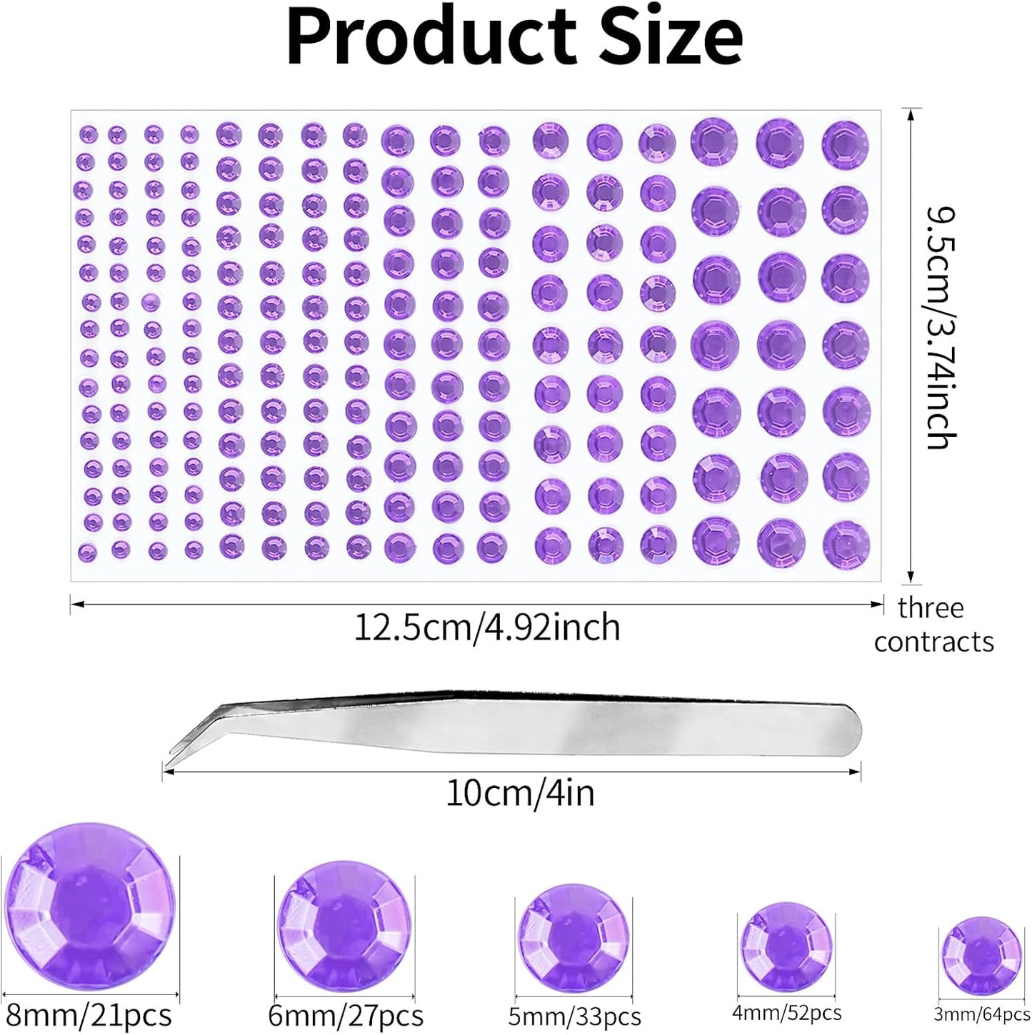 591pcs Face Gems Hair Gems Pearls, Self-Adhesive Face Jewels Eye Rhinestones 3/4/5/6/8 mm Face Gem Stick on, Halloween Makeup Gems Rave Accessories for Face Eyes Body Makeup (18.Light Purple)