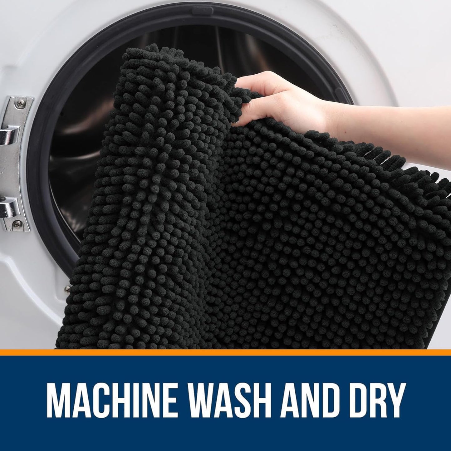 OLANLY Bathroom Rugs 40x32, Extra Soft Absorbent Chenille Bath Rugs, Rubber Backing Quick Dry, Machine Washable Bath Mats for Bathroom Floor, Tub and Shower, Home Decor Accessories, Black