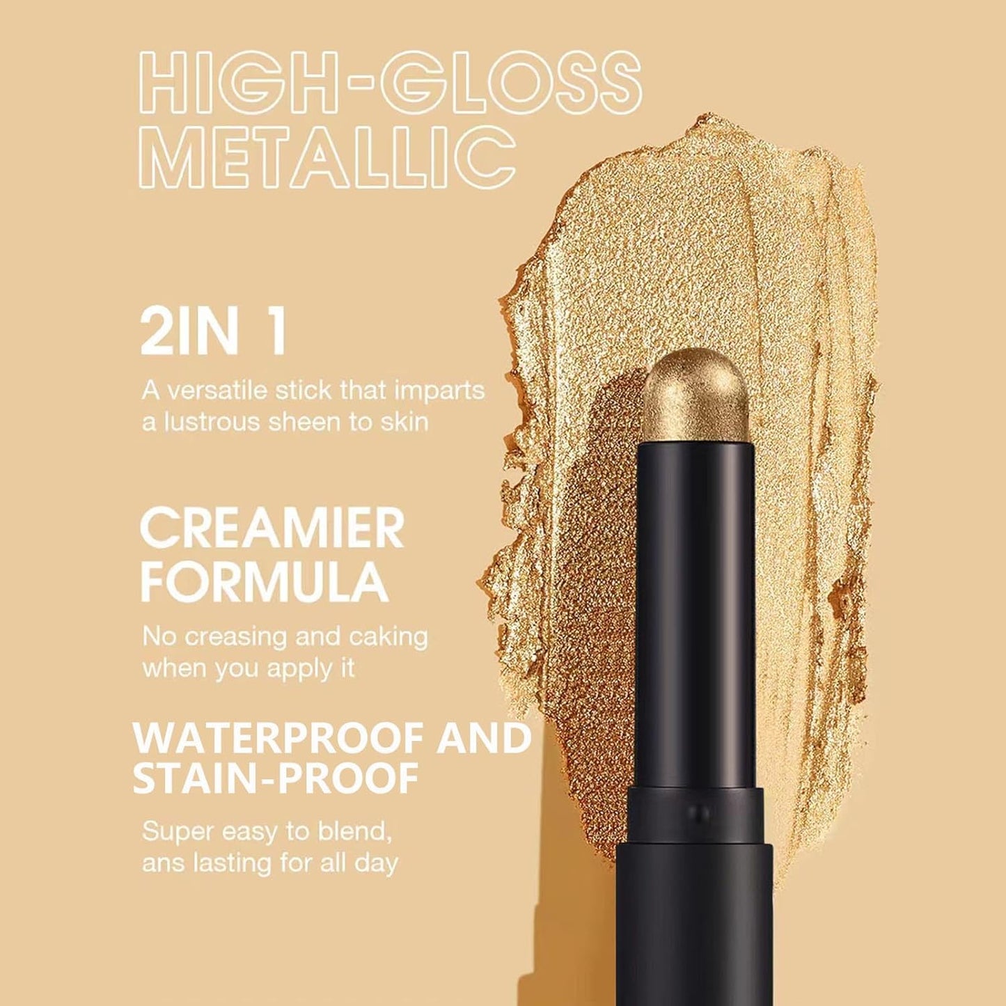 Rose Gold Eyeshadow Stick, Shimmer Cream Eyeshadow Pencil Makeup, High Pigment Long Lasting Waterproof Eye Shadow Pen Women Multi-Dimensional Hypoallergenic Eye Highlighter Stick (16#)